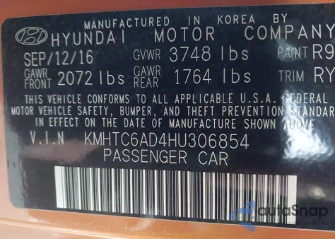 2017 Hyundai Veloster z USA, uszkodzony, nr VIN KMHTC6AD4HU306854